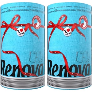 image:imageRenova 2 Ply Double Faced Red Label Paper Kitchen Towel Blue120 Sheets Pack of 2