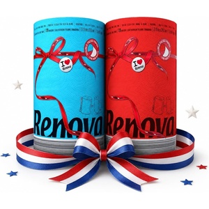 image:imageRenova Colored Paper Towel Bundle 2 Jumbo Rolls Red amp Blue 2Ply 120 Sheets Each FSC Certified Decorative Kitchen Paper Towels