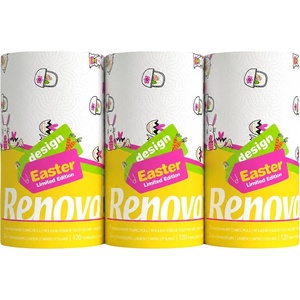 image:imageRenova Kitchen Paper Towels Easter Design XXL Roll 120 SheetsPack of 3  Easter Designs featuring cute carrots eggs and bunnies 2Ply Sheets MultiUse Kitchen Effortless Clean FSC Certified