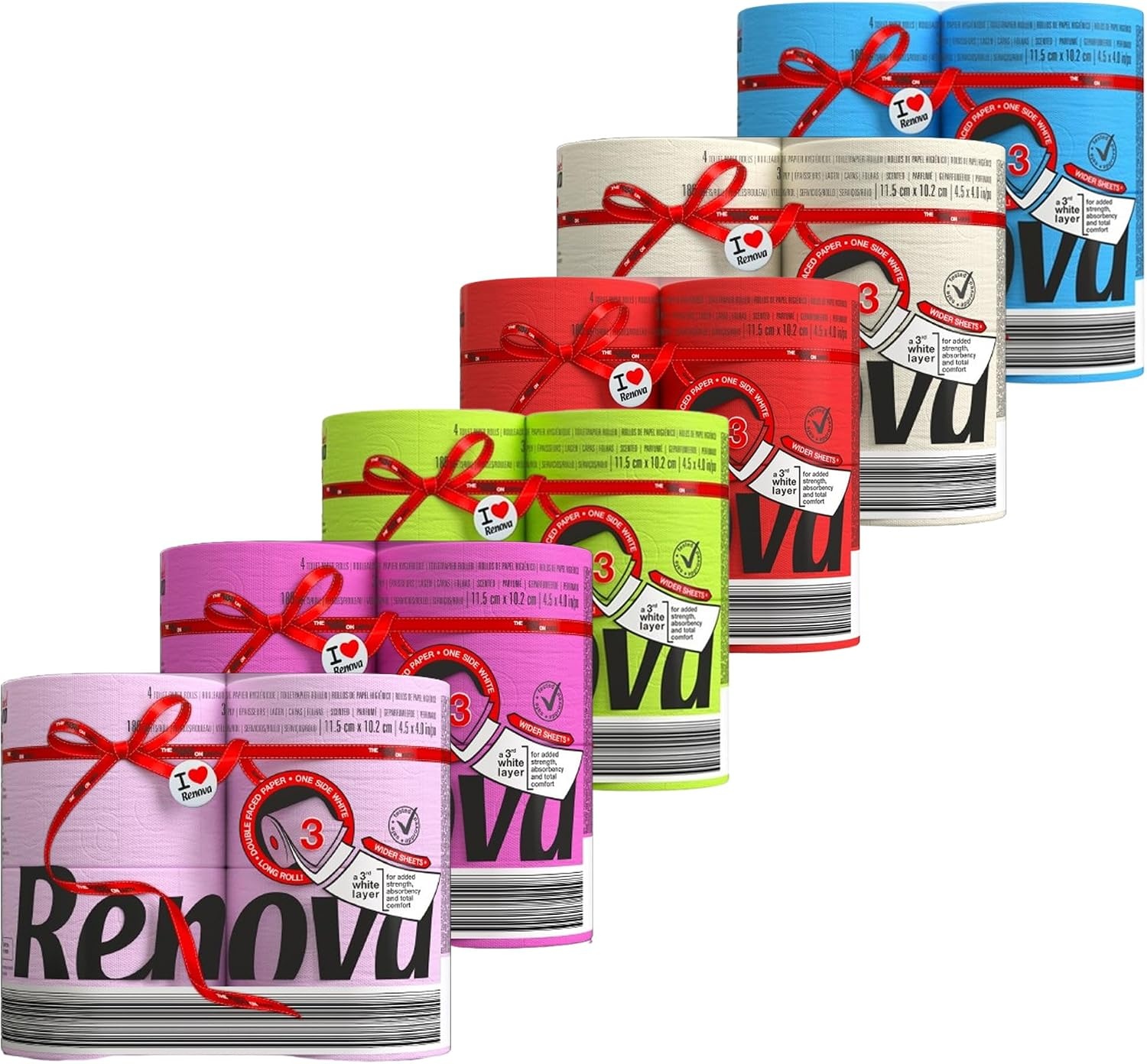 image:imageRenova Colored Toilet Paper 3Ply 4 Jumbo Rolls Per Pack 180 Sheets Per Roll Color Blue Pink Rosa Red Vanilla Lime Green  Multipack Sets Available Red 4 Count 1 PackVanilla