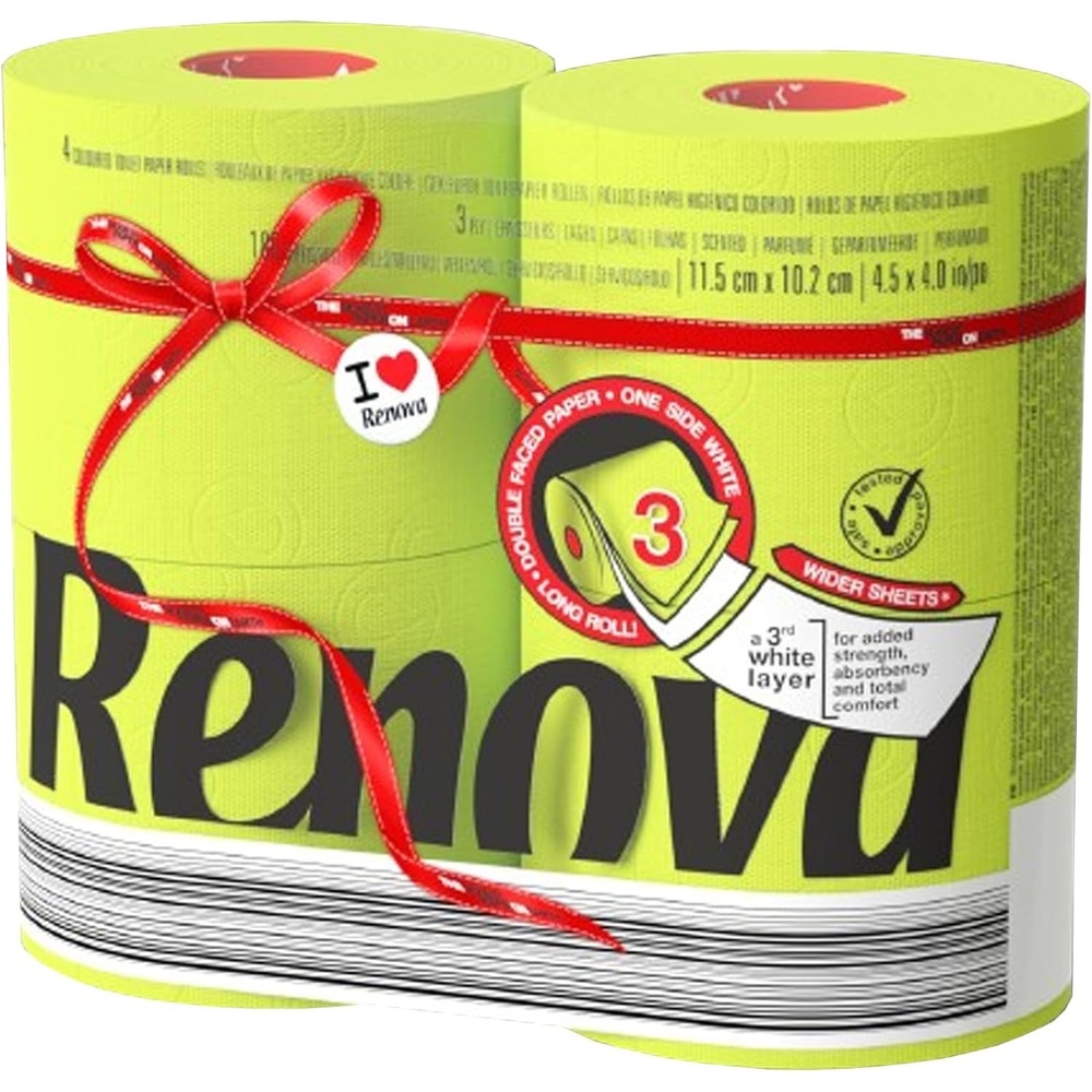 image:imageRenova Colored Toilet Paper 3Ply 4 Jumbo Rolls Per Pack 180 Sheets Per Roll Color Blue Pink Rosa Red Vanilla Lime Green  Multipack Sets Available Red 4 Count 1 PackLime green