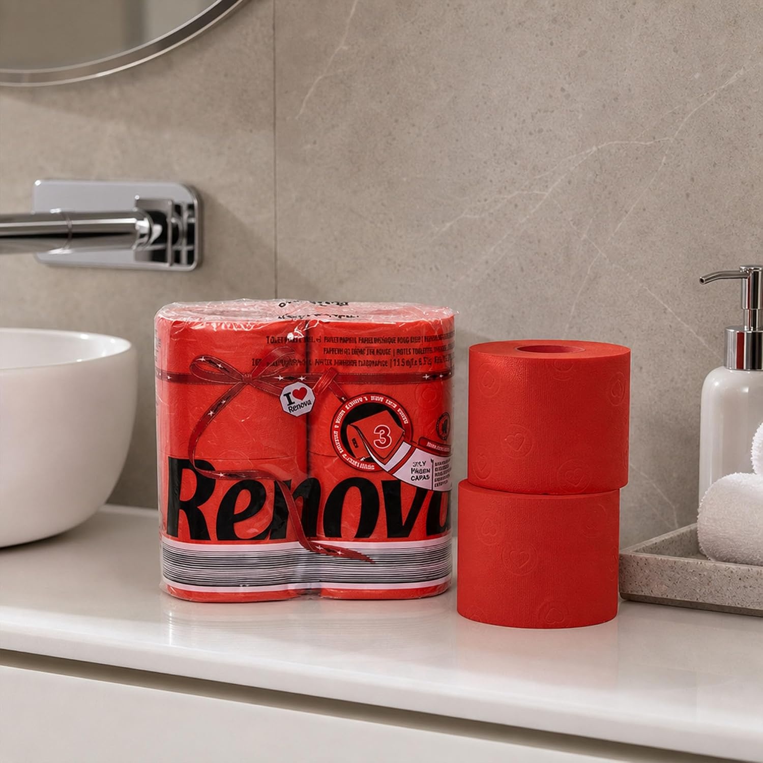 image:imageRenova Colored Toilet Paper 3Ply 4 Jumbo Rolls Per Pack 180 Sheets Per Roll Color Blue Pink Rosa Red Vanilla Lime Green  Multipack Sets Available Red 16 Count 4 Packs of 4