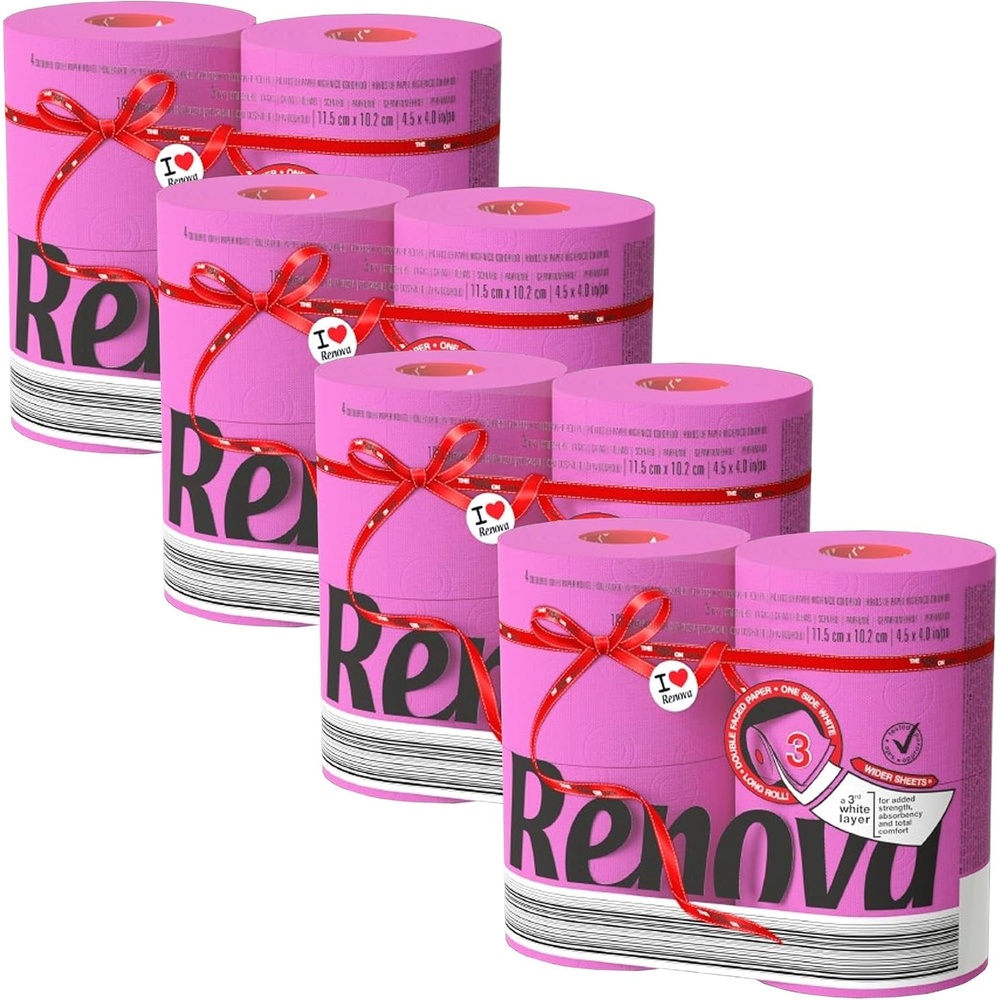 image:imageRenova Colored Toilet Paper 3Ply 4 Jumbo Rolls Per Pack 180 Sheets Per Roll Color Blue Pink Rosa Red Vanilla Lime Green  Multipack Sets Available Pink 16 Count 4 Packs of 4 4 Packs