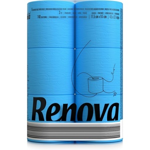 image:imageRenova Blue Toilet Paper 3Ply  Pack of 6 Compact Rolls  140 Sheets  EcoLabel Certified Dermatologically Tested Septic Safe Sustainable amp Soft  EcoLabel Certified Dermatologically Tested Septic Safe Sustainable amp Soft Colored Bathroom Tissue Gift Idea