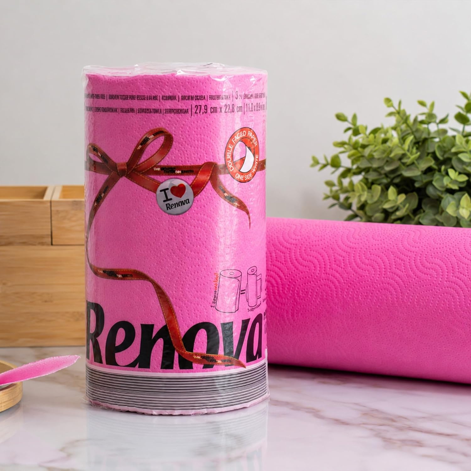 image:imageRenova Colored Paper Towel Jumbo Rolls  2 Ply Sheets for Daily Kitchen Tasks Strong Absorption Compact Roll Design DoubleFaced Paper for Versatile Use 120 Sheets per Roll Pink 3 Rolls