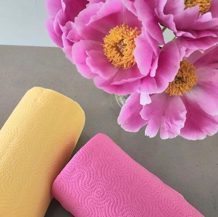 image:imageRenova Colored Paper Towel Jumbo Rolls  2 Ply Sheets for Daily Kitchen Tasks Strong Absorption Compact Roll Design DoubleFaced Paper for Versatile Use 120 Sheets per Roll Mint 3 RollsPink