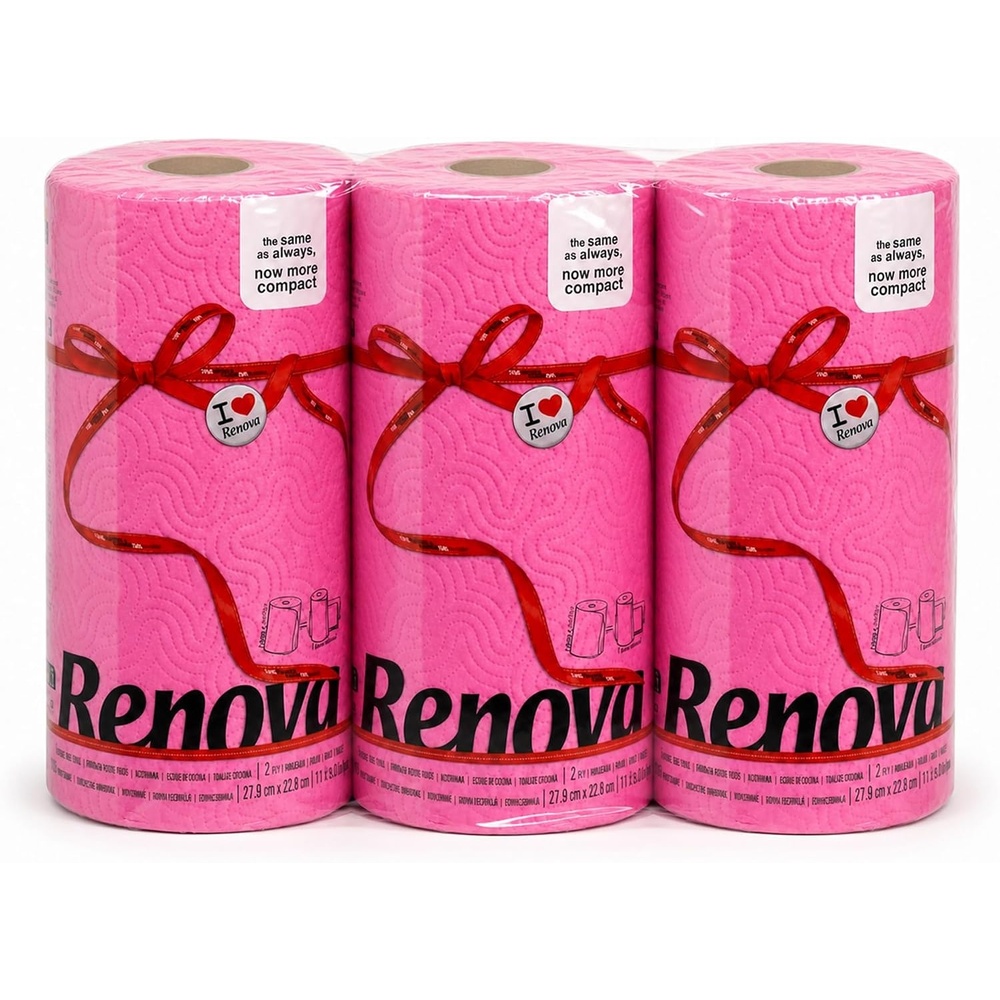 image:imageRenova Colored Paper Towel Jumbo Rolls  2 Ply Sheets for Daily Kitchen Tasks Strong Absorption Compact Roll Design DoubleFaced Paper for Versatile Use 120 Sheets per Roll Pink 3 Rolls