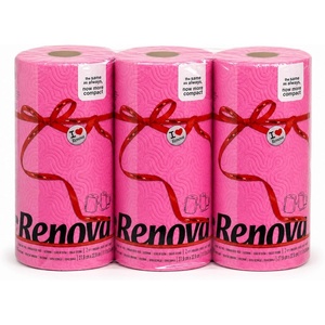image:imageRenova Colored Paper Towel Jumbo Rolls  2 Ply Sheets for Daily Kitchen Tasks Strong Absorption Compact Roll Design DoubleFaced Paper for Versatile Use 120 Sheets per Roll Pink 3 Rolls