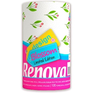 image:imageRenova Kitchen Paper Towels Blossom Design XXL Roll 120 Sheets White Pack of 2Xxl